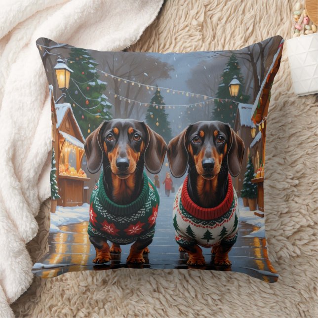 Dachshund Honden Kerst Sneeuw Vakantie Kussen (Deken)