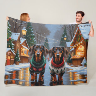 Dachshund Honden Kerstmis Sneeuw Vakantie Fleece Deken