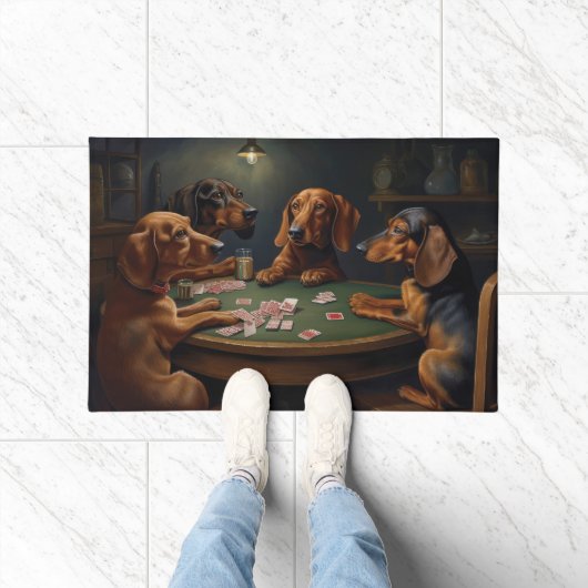 Dachshund Honden Spelen Poker Art Deurmat (Binnen)