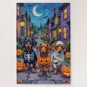 Dachshund Honden Trick-or-Treating met Halloween Legpuzzel