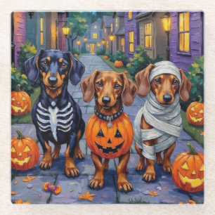 Dachshund Honden Trick-or-Treating op Halloween Glazen Onderzetter