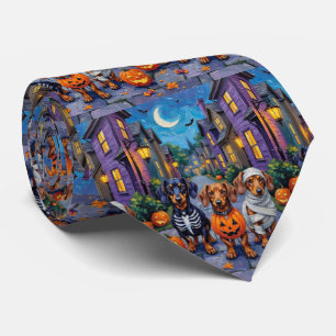 Dachshund Honden Trick-or-Treating op Halloween Stropdas