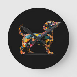 Dachshund Hondenklok, Neon Zwart Ronde Klok