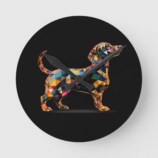 Dachshund Hondenklok, Neon Zwart Ronde Klok (Voorkant)