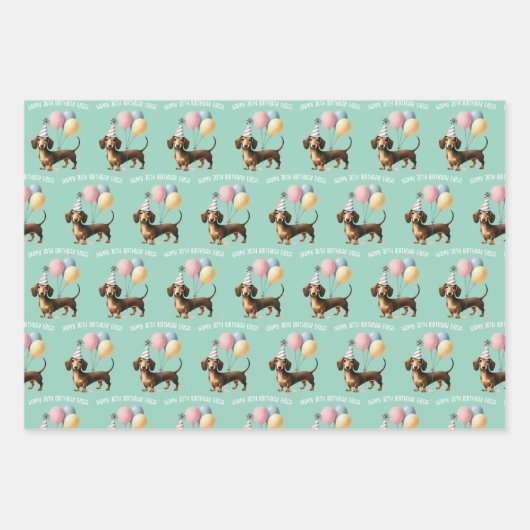 Dachshund hondenliefhebber verjaardagsfeest inpakpapier vel (Voorkant)