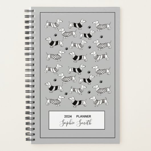 Dachshund Hondenliefhebbers Zwart & Wit 2024 Plann Planner (Voorkant)