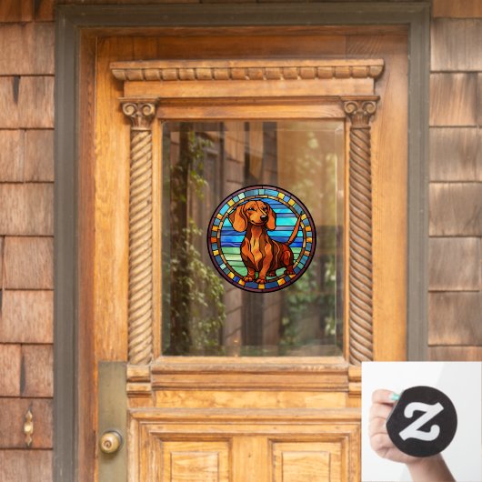 Dachshund Hondenportret Faux Glas in lood Raamsticker (Huis Deur)