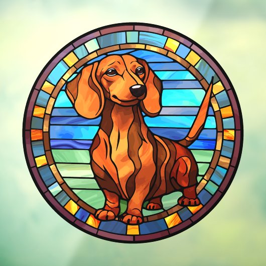 Dachshund Hondenportret Faux Glas in lood Raamsticker (Vel 3)