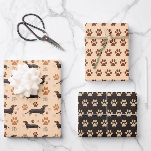 Dachshund Hondenpoten Inpakpapier Set van 3 Vel (Voorkant)