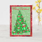 Dachshund-hondenras Boog Silhouet Kerstboom Kaart (Gele Bloem)