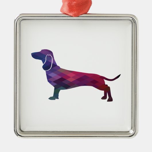 Dachshund Hondenras Geo Silhouette Paars Metalen Ornament (Voorkant)