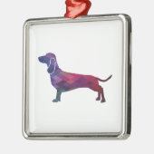 Dachshund Hondenras Geo Silhouette Paars Metalen Ornament (Links)