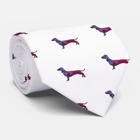 Dachshund Hondenras Geo Silhouette Paars Stropdas (Opgerold)