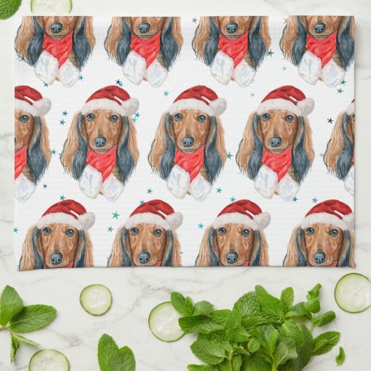 Dachshund Hondenras Kerstmis Theedoek (Gevouwen)