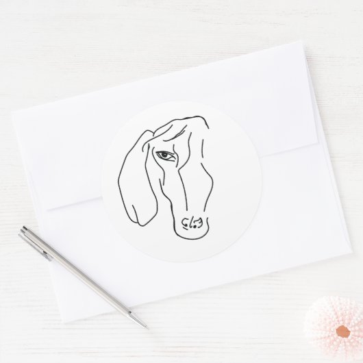 Dachshund Hoofd, Kunst Tekening Sticker (Envelop)