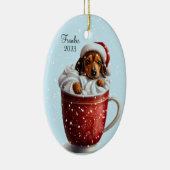 Dachshund Hot Cacao Kerstmis Keramisch Ornament (Rechts)