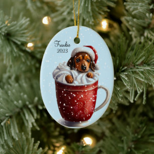 Dachshund Hot Cacao Kerstmis Keramisch Ornament