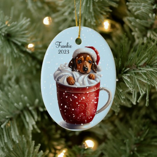 Dachshund Hot Cacao Kerstmis Keramisch Ornament (Boom)