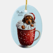 Dachshund Hot Cacao Kerstmis Keramisch Ornament (Voorkant)