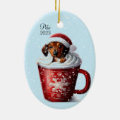 Dachshund Hot Cacao Kerstmis Keramisch Ornament (Achterkant)
