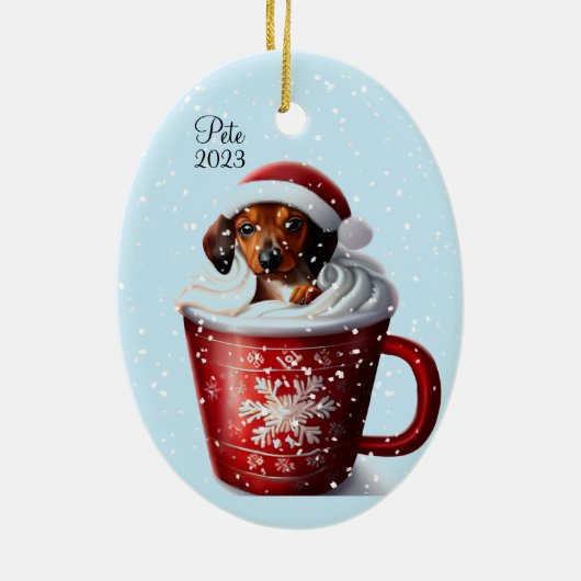 Dachshund Hot Cacao Kerstmis Keramisch Ornament (Achterkant)