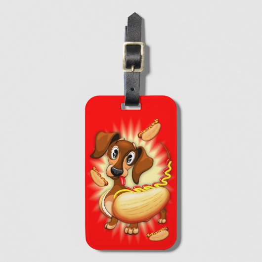 Dachshund Hot Dog Bagagelabel (Voorkant (verticaal))