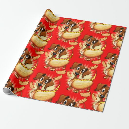 Dachshund Hot Dog Cadeaupapier (Uitgerold)