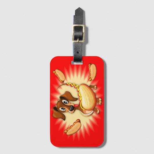 Dachshund Hot Dog Cute and Funny Character Bagagelabel (Voorkant (verticaal))