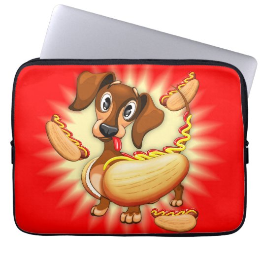 Dachshund Hot Dog Cute and Funny Character Laptop Sleeve (Voorkant)