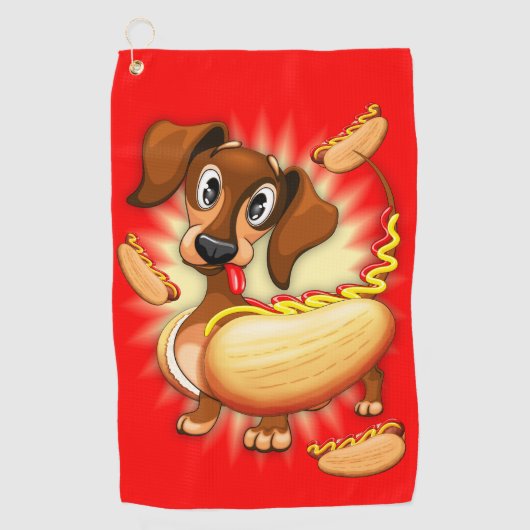 Dachshund Hot Dog Golfhanddoek (Voorkant)