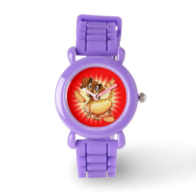 Dachshund Hot Dog Horloge (Voorkant)