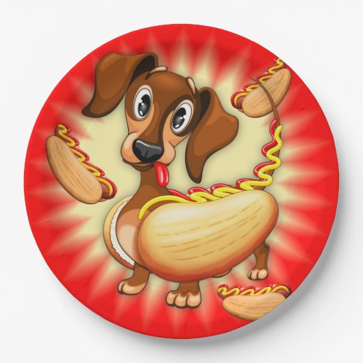 Dachshund Hot Dog Papieren Bordje (Voorkant)