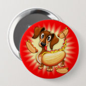 Dachshund Hot Dog Ronde Button 4,0 Cm (Voorkant /achterkant)