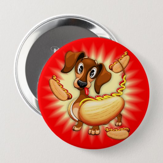 Dachshund Hot Dog Ronde Button 4,0 Cm (Voorkant /achterkant)
