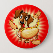 Dachshund Hot Dog Ronde Button 4,0 Cm (Voorkant)