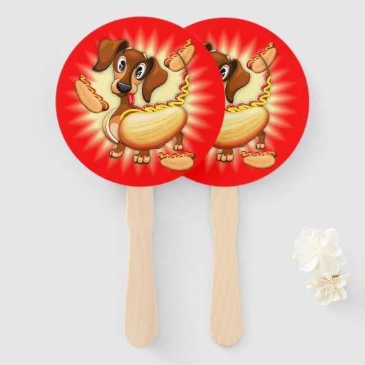 Dachshund Hot Dog Schattig Karakter Handwaaier (Voorkant en achterkant)