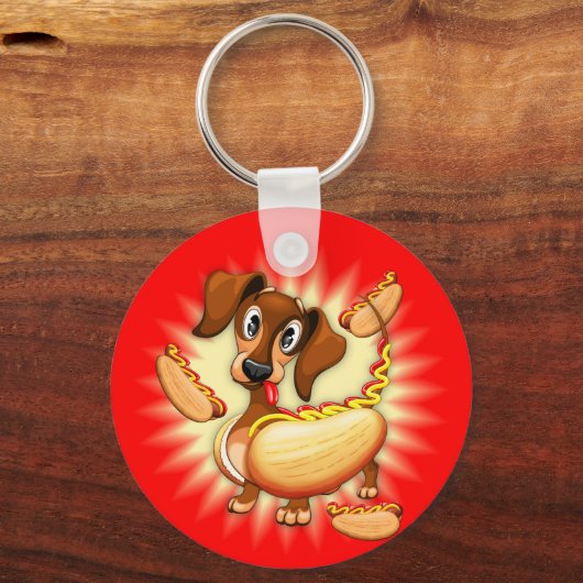 Dachshund Hot Dog Sleutelhanger (Voorkant)