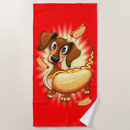 Dachshund Hot Dog Strandlaken (Voorkant)