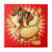 Dachshund Hot Dog Tegeltje (Voorkant)