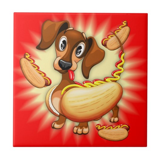 Dachshund Hot Dog Tegeltje (Voorkant)