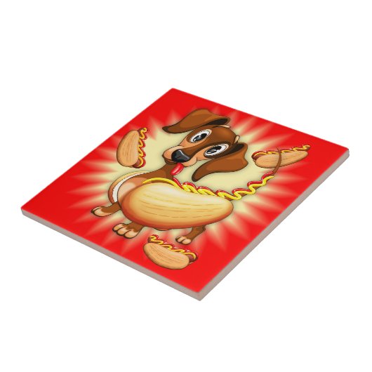 Dachshund Hot Dog Tegeltje (Zijkant)