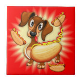 Dachshund Hot Dog Tegeltje (Voorkant)