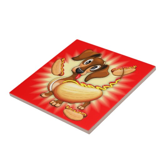 Dachshund Hot Dog Tegeltje (Zijkant)