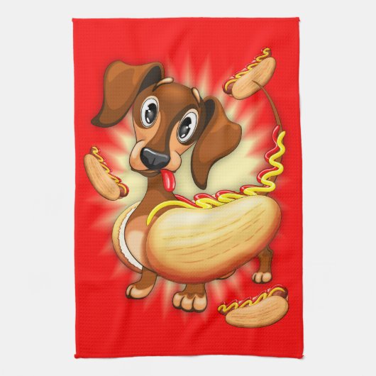 Dachshund Hot Dog Theedoek (Verticaal)