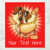 Dachshund Hot Dog Wijn Etiket (Enkel label)