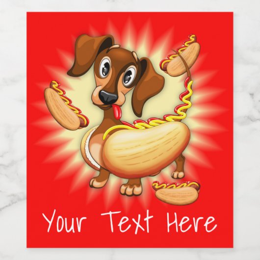Dachshund Hot Dog Wijn Etiket (Enkel label)