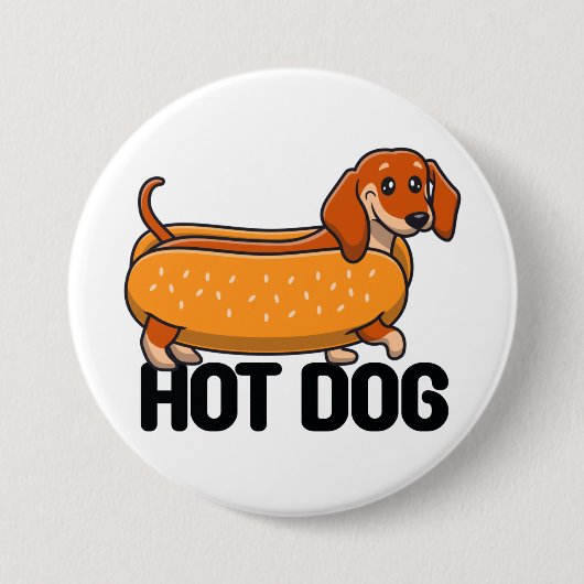 Dachshund Hotdog Knop Ronde Button 7,6 Cm (Voorkant)