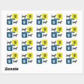 Dachshund Hound Dog & Paw Y&B Grid Square Sticker (Vel)