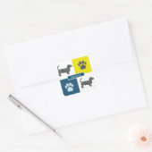 Dachshund Hound Dog & Paw Y&B Grid Square Sticker (Envelop)