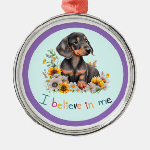 Dachshund Ik geloof in mij Metalen Ornament